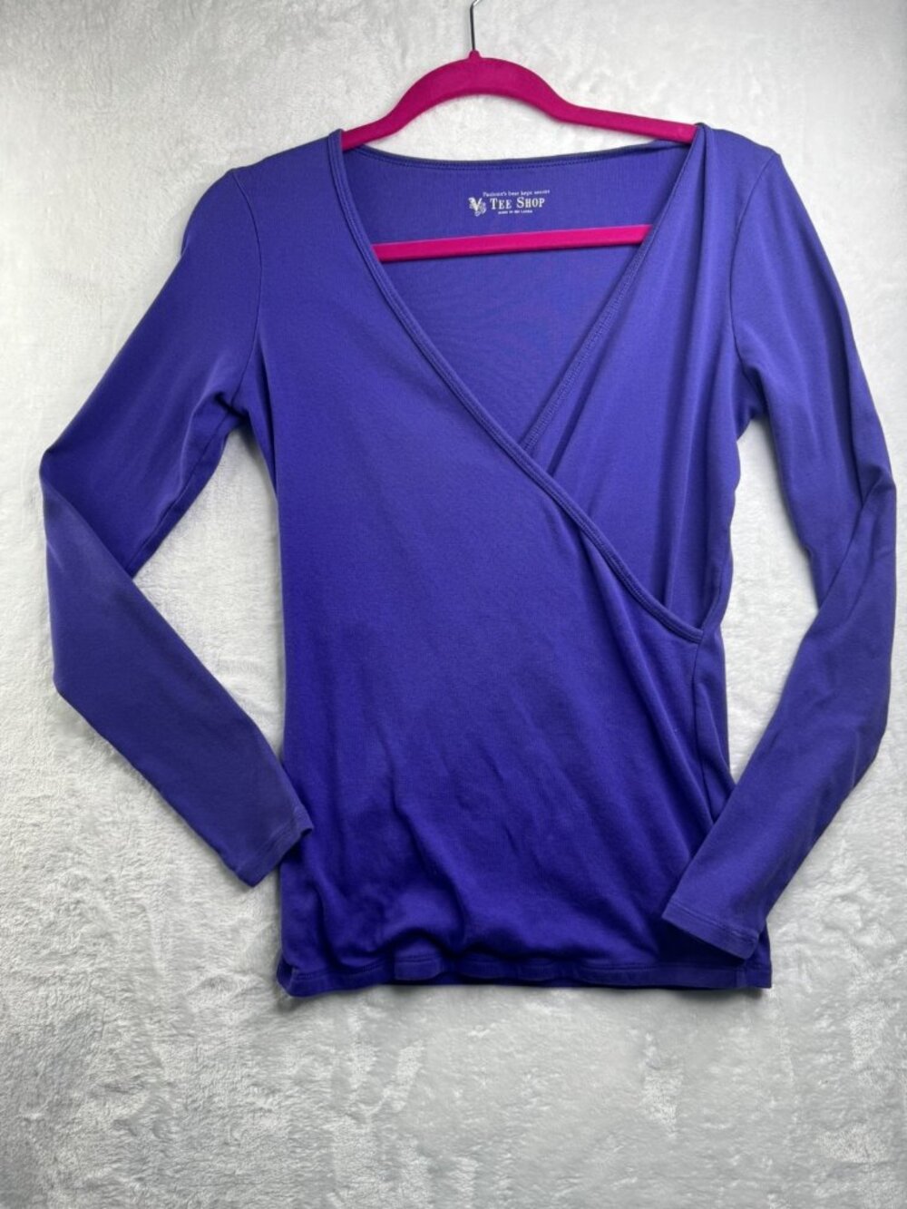 Victorias Secret Tee Shop Size M Womens Top Purple Long Sleeve Cross Over Front
